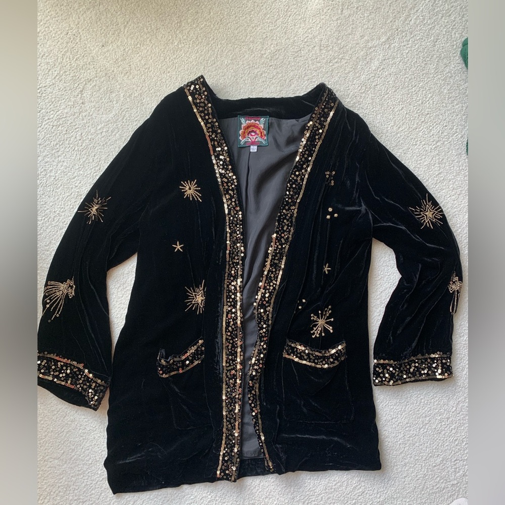 JOHNNY WAS Silk Velvet Aruna Smoking Jacket/ Kimono